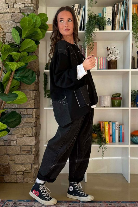 Duran Panel Grid Applique Sweatshirt Black